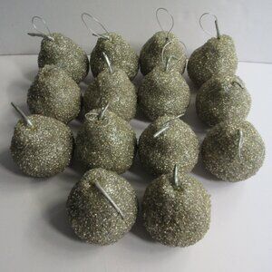 Silver Beaded Pear Christmas Fruit Holiday Tree Ornaments Decor Set of  14
